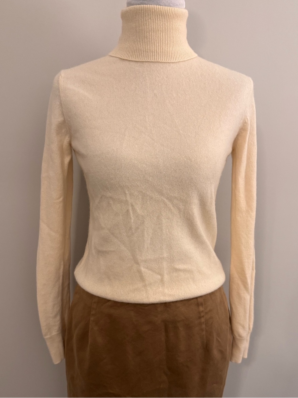 Lord & Taylor 100% Two-Ply Cashmere Turtleneck Sweater Cream XS